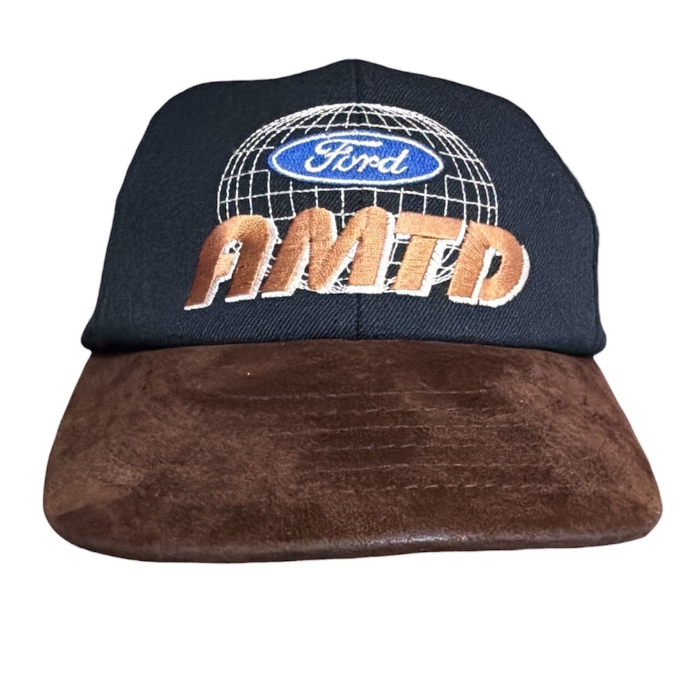 Vintage Ford AMTD Skilled Trades Snapback Hat Navy Brown USA suede  Impressions‎